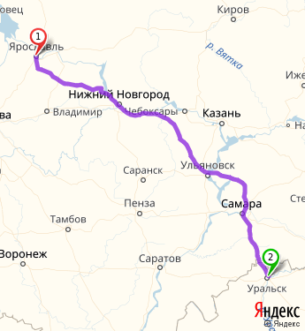 Маршрут из Ярославля в Уральска