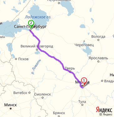 Маршрут из Москвы в Санкт-Петербург