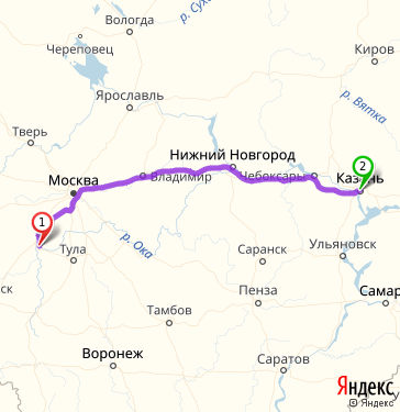Маршрут из Калуги в Казань