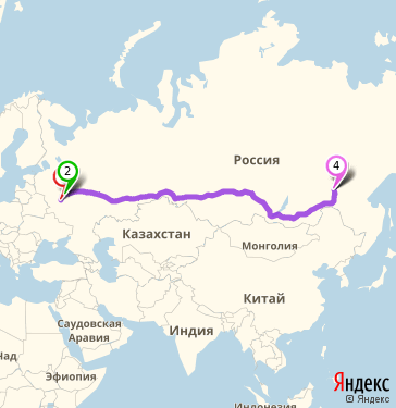 Маршрут из 19 км автодороги Москвы-Мосальска в Нерюнгри