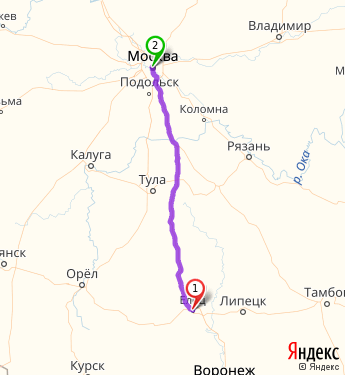 Маршрут из Ельца в Москву