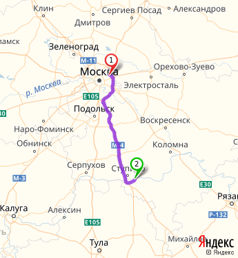 Маршрут из Москвы в Каширу