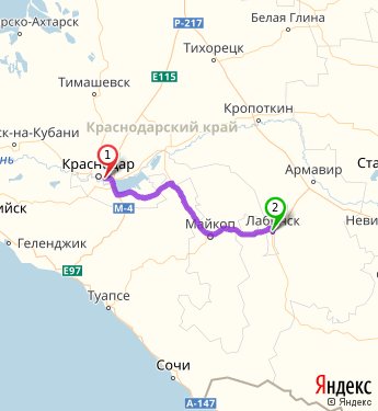 Маршрут из Краснодара в Лабинск