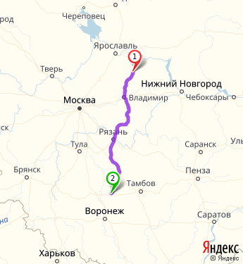 Маршрут из Иванова в Липецк
