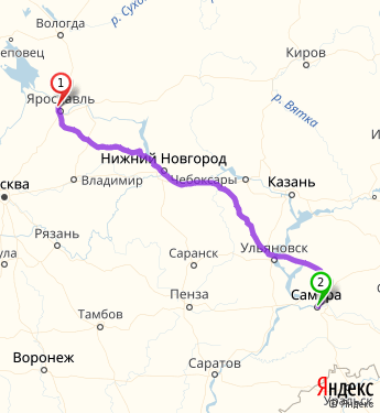 Маршрут из Ярославля в Самару