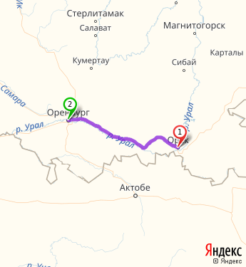 Маршрут из Орска в Оренбург