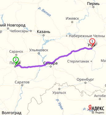 Маршрут из Уфы в Пензу