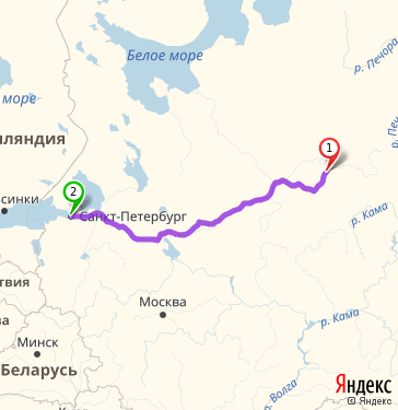 Маршрут из Сыктывкара в Санкт-Петербург