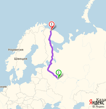 Маршрут из Североморска в Москву