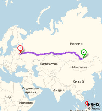 Маршрут из Смоленска в Улан-Удэ