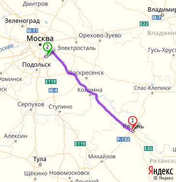 Маршрут из Рязани в улицу Сиреневую дом 16