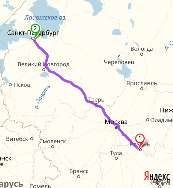 Маршрут из Рязани в Санкт-Петербург