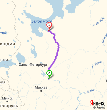 Маршрут из Северодвинска в Ярославль