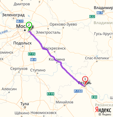 Маршрут из Рязани в Москву