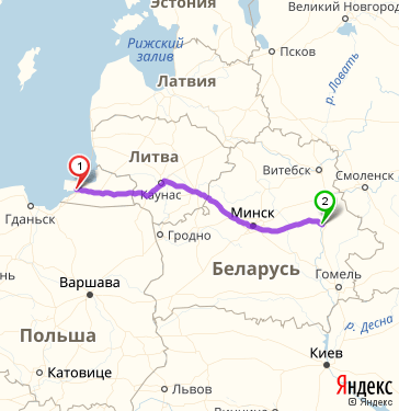 Маршрут из Калининграда в Могилев