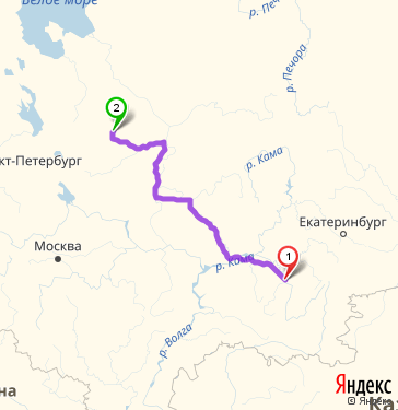 Маршрут из Уфы в Вельска