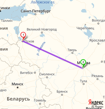 Маршрут из Пскова в Москву