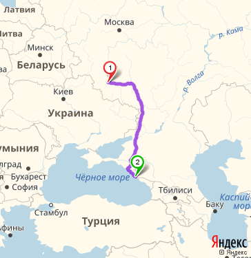 Маршрут из Курска в Сочи
