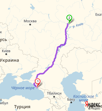 Маршрут из Сочи в Казань