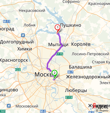 Маршрут из деревни Пирогово в Москву