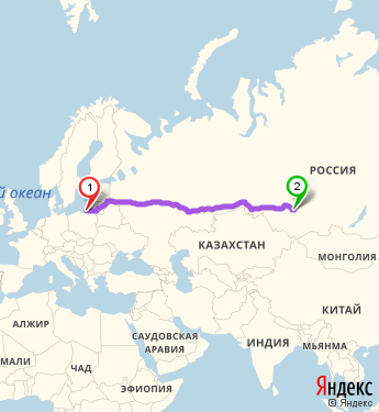 Маршрут из Калининграда в Кемеровскую Область