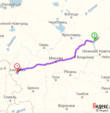 Маршрут из Смоленска в Юрьевца