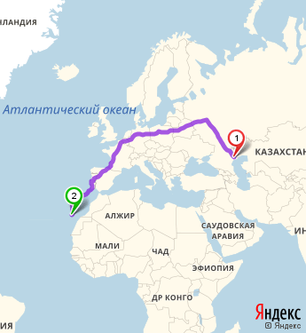 Маршрут из Астрахани в Санта-Круз-де-Тенерифе