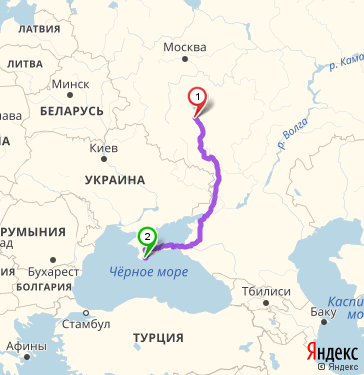 Маршрут из Ельца в Ялту