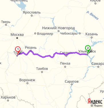 Маршрут из Тулы в Ульяновск