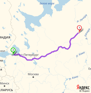 Маршрут из Ухты в Санкт-Петербург
