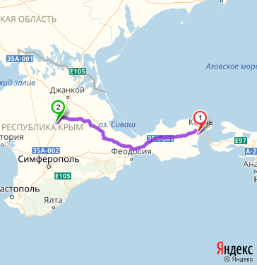 Маршрут из Керчи в село Янтарное