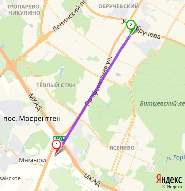 Маршрут из Калужского шоссе 21-й километра 1 с1 в Москву