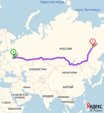 Маршрут из Якутска в Москву