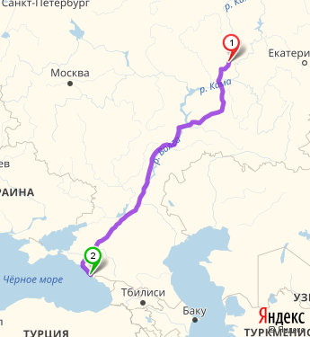Маршрут из Ижевска в Сочи