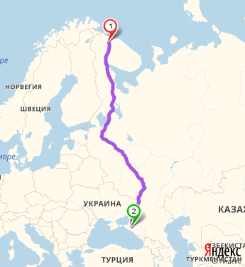 Маршрут из Мурманска в Краснодар