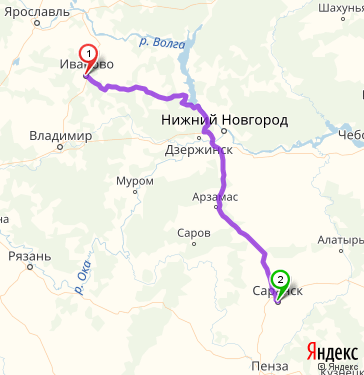 Маршрут из Иванова в Саранск