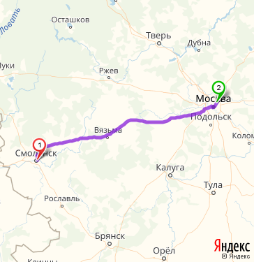 Маршрут из Смоленска в Москву