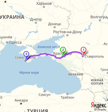 Маршрут из Ставрополя в Краснодар