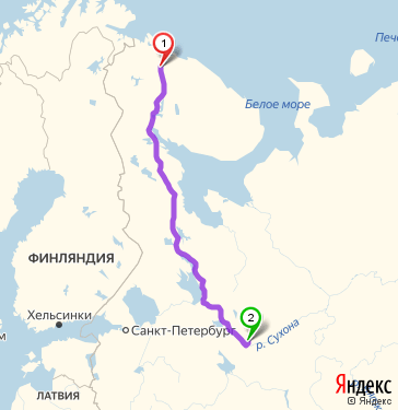 Маршрут из Мурманска в Сокол