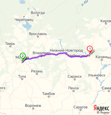 Маршрут из Чебоксар в Москву