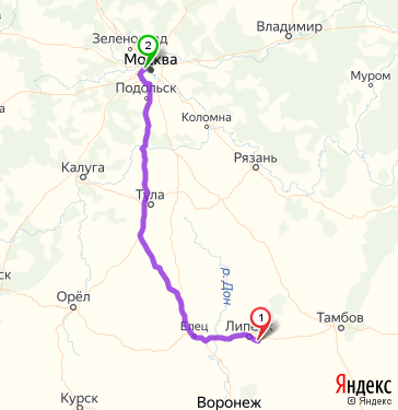 Маршрут из Липецка в Москву