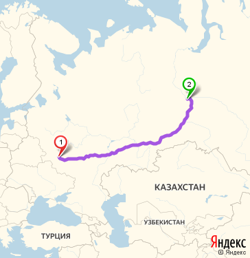 Маршрут из Орла в Ханты-Мансийск