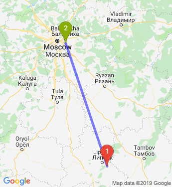 Маршрут из Липецка в Люберцы