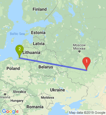 Маршрут из Липецка в Калининград