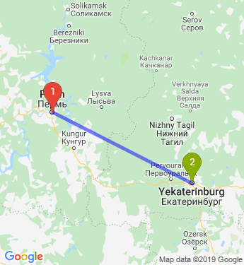 Маршрут из Перми в Екатеринбург