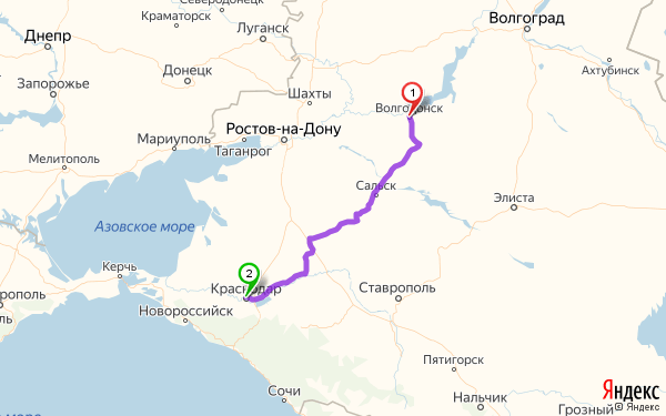 Маршрут из Волгодонска в Краснодар