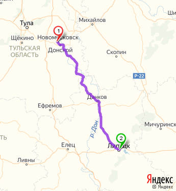 Маршрут из Новомосковска в Липецк