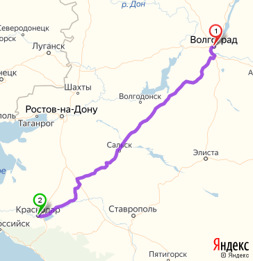 Маршрут из Волгограда в Краснодар