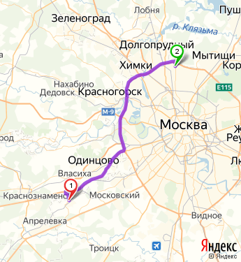 Маршрут из Кокошкина в Москву