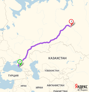 Маршрут из Нижневартовска в Сочи